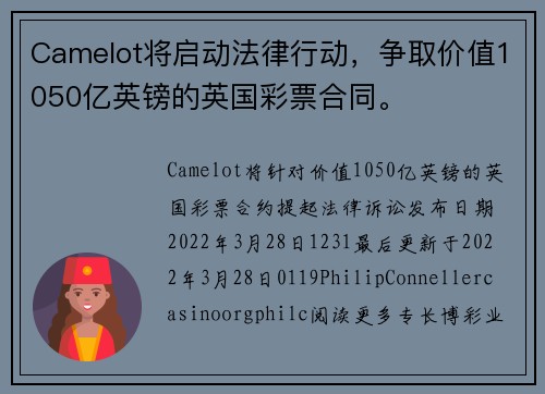 Camelot将启动法律行动，争取价值1050亿英镑的英国彩票合同。