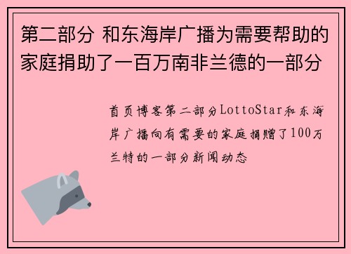 第二部分 和东海岸广播为需要帮助的家庭捐助了一百万南非兰德的一部分